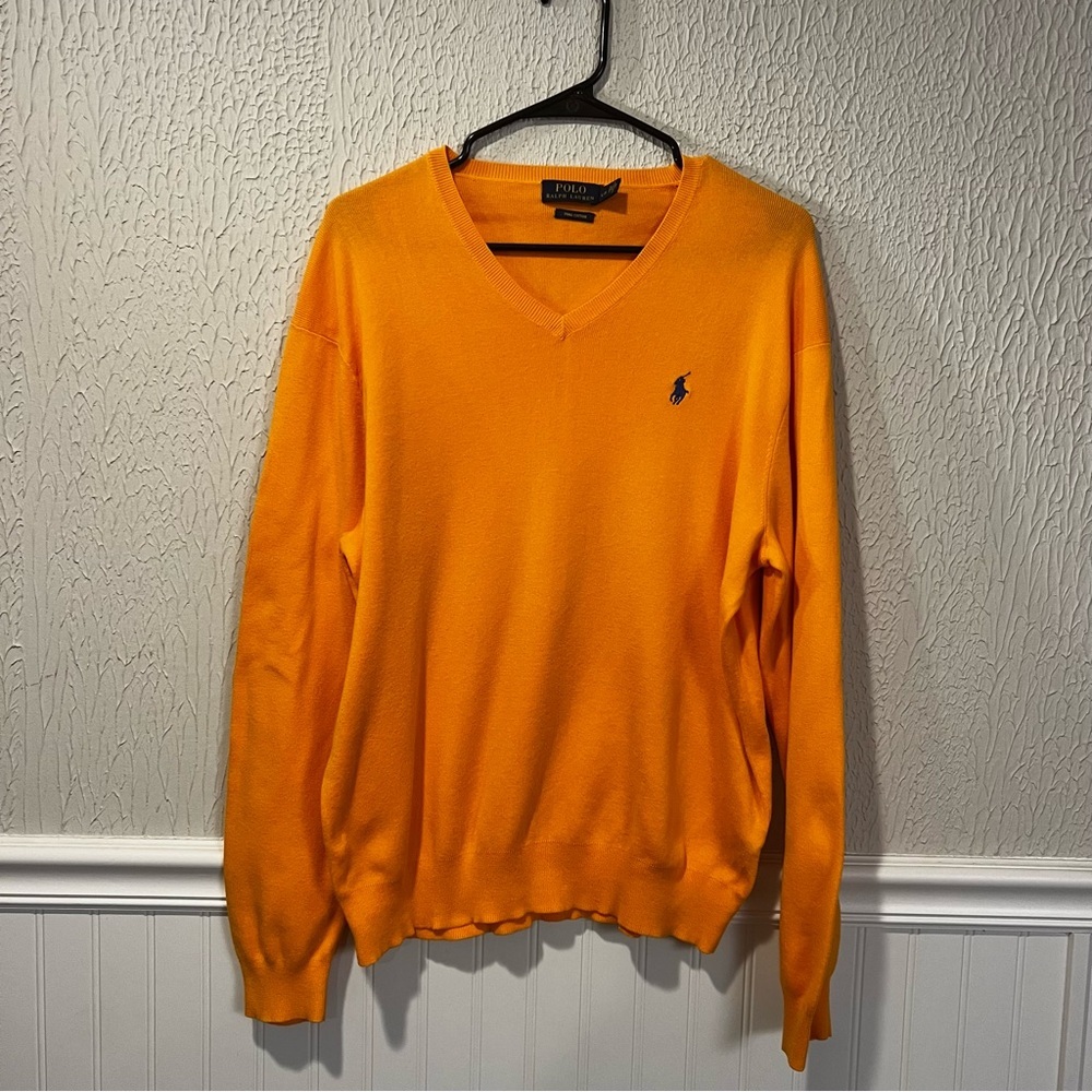 Polo by Ralph Lauren Orange V-Neck Cotton Sweater size large - Picture 2 of 13